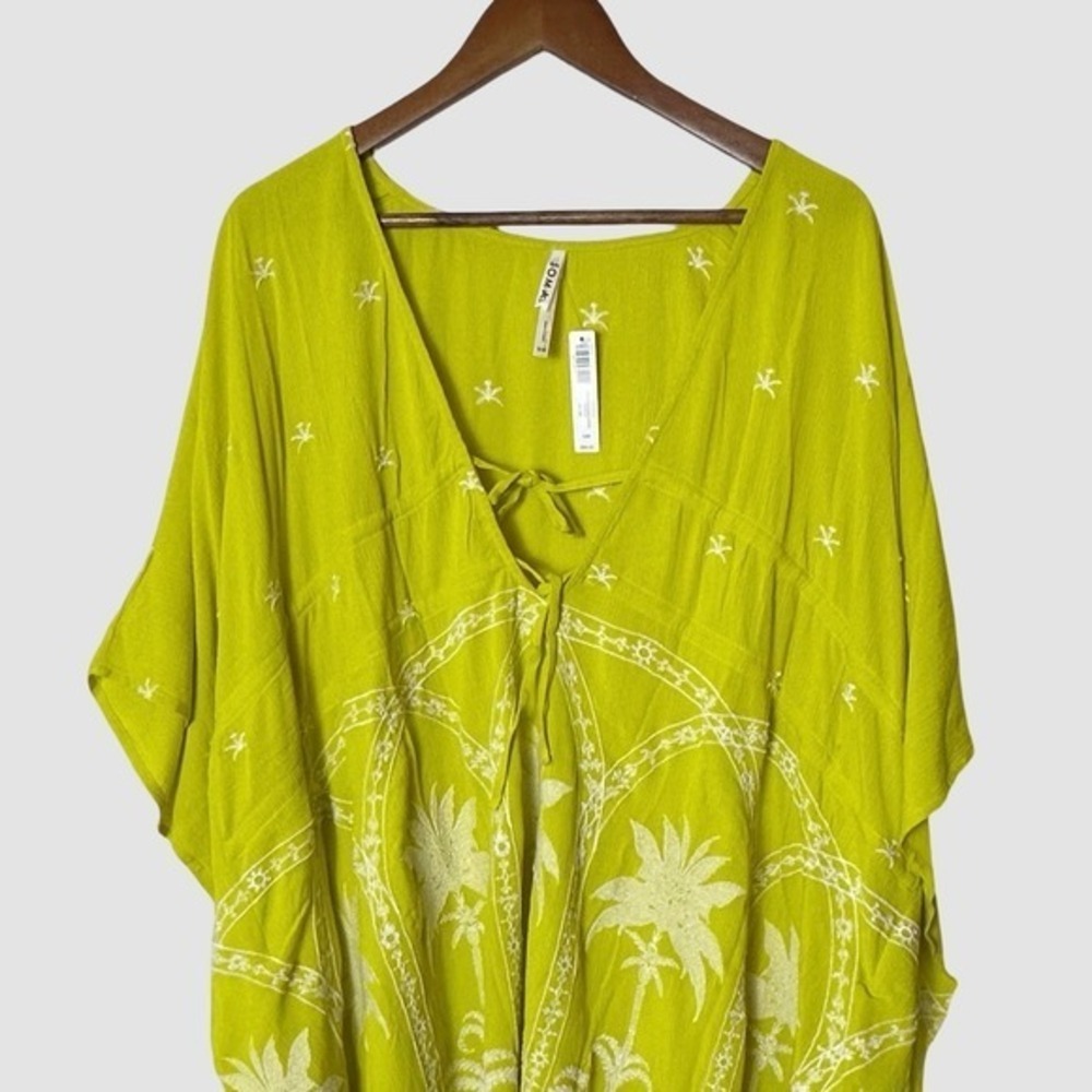 Soma Swim Embroidered Cover Up Green Yellow Tie Front Tunic Small Medium NWT - Picture 6 of 9